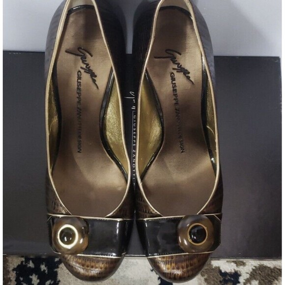 Giuseppe Zanotti Brown Embossed Leather Round Toe VICINI Pumps Heels Size 37.5 - Picture 12 of 12